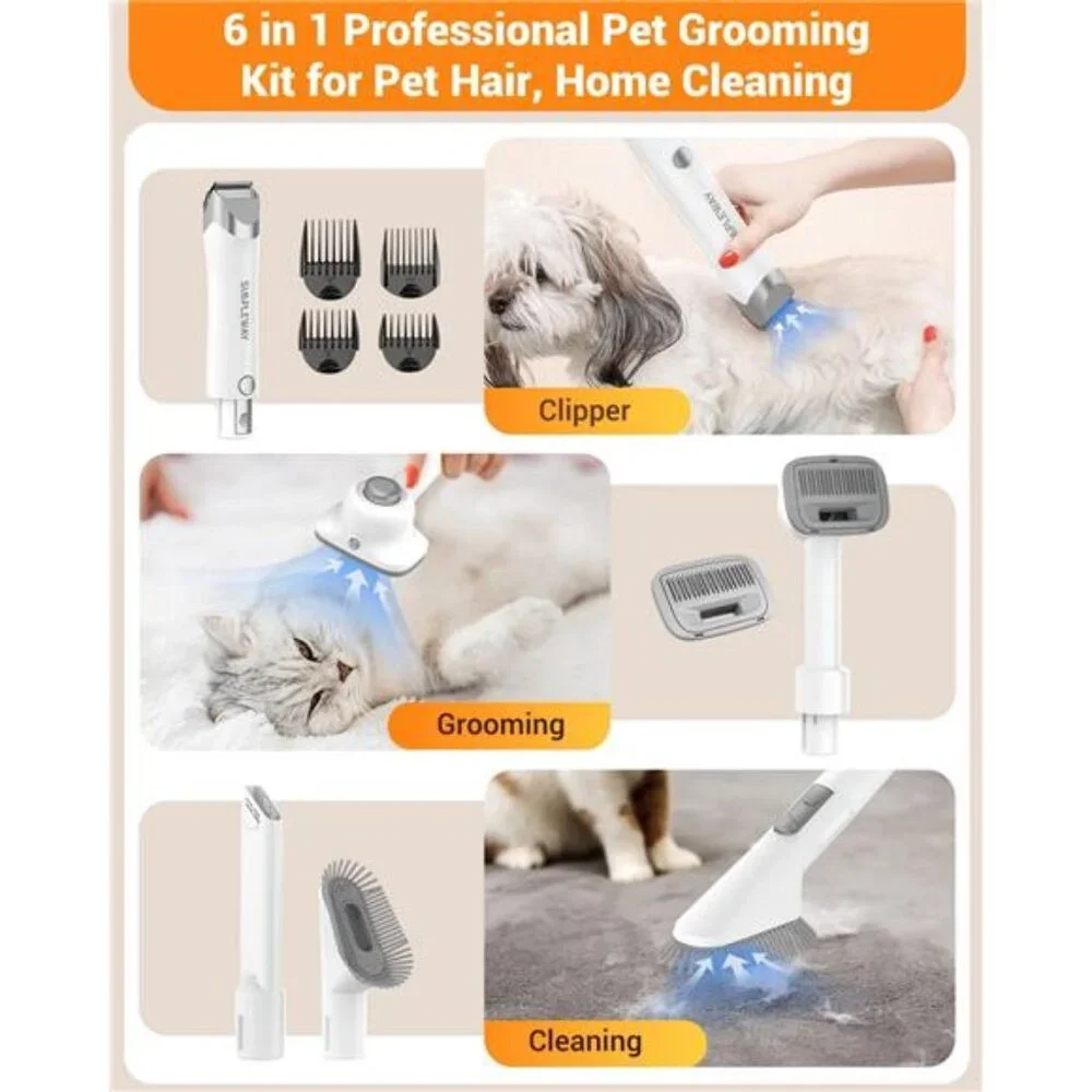 Pet Grooming Vacuum,6 in 1 Dog Grooming Kit with 3 Suction Mode & Large Capacity